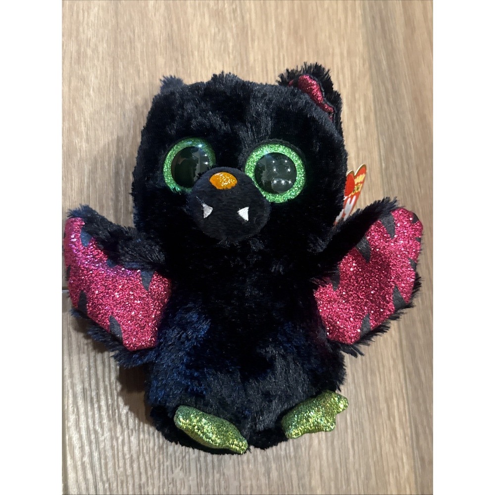 Ty Beanie Boos Drizella the Halloween Bat Plush Green Glitter Eyes 6"